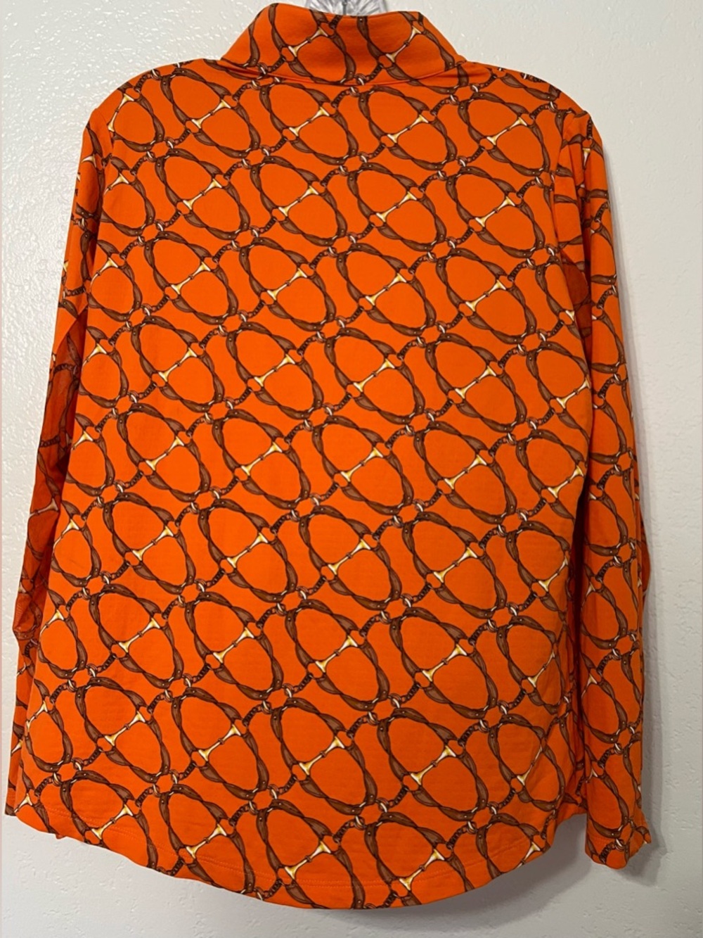 IBKUL Orange Chain Print Zip Neck Top L Athleisure Golf Tennis Sun Shirt UPF - Picture 3 of 6